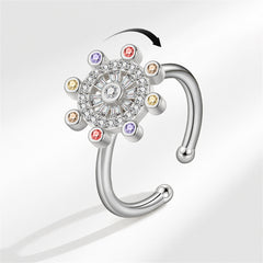 Multicolor Cubic Zirconia & Silver-Plated Rotating Rudder Open Ring