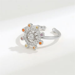 Multicolor Cubic Zirconia & Silver-Plated Rotating Rudder Open Ring