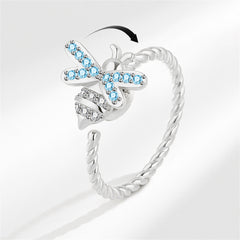 Cubic Zirconia & Silver-Plated Rotating Bee Open Ring