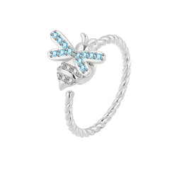 Cubic Zirconia & Silver-Plated Rotating Bee Open Ring