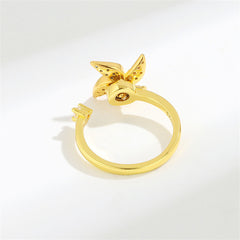 Cubic Zirconia & 18K Gold-Plated Rotating Windmill Open Ring