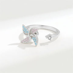 Cubic Zirconia & Silver-Plated Rotating Windmill Open Ring