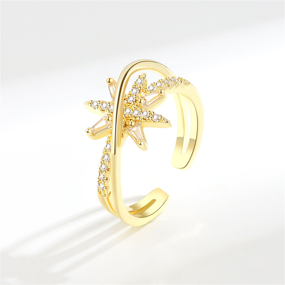 Cubic Zirconia & Crystal 18K Gold-Plated Star Open Ring