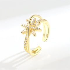 Cubic Zirconia & Crystal 18K Gold-Plated Star Open Ring