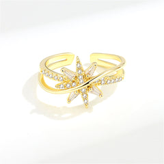 Cubic Zirconia & Crystal 18K Gold-Plated Star Open Ring