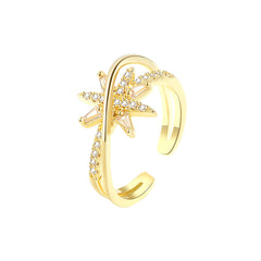 Cubic Zirconia & Crystal 18K Gold-Plated Star Open Ring