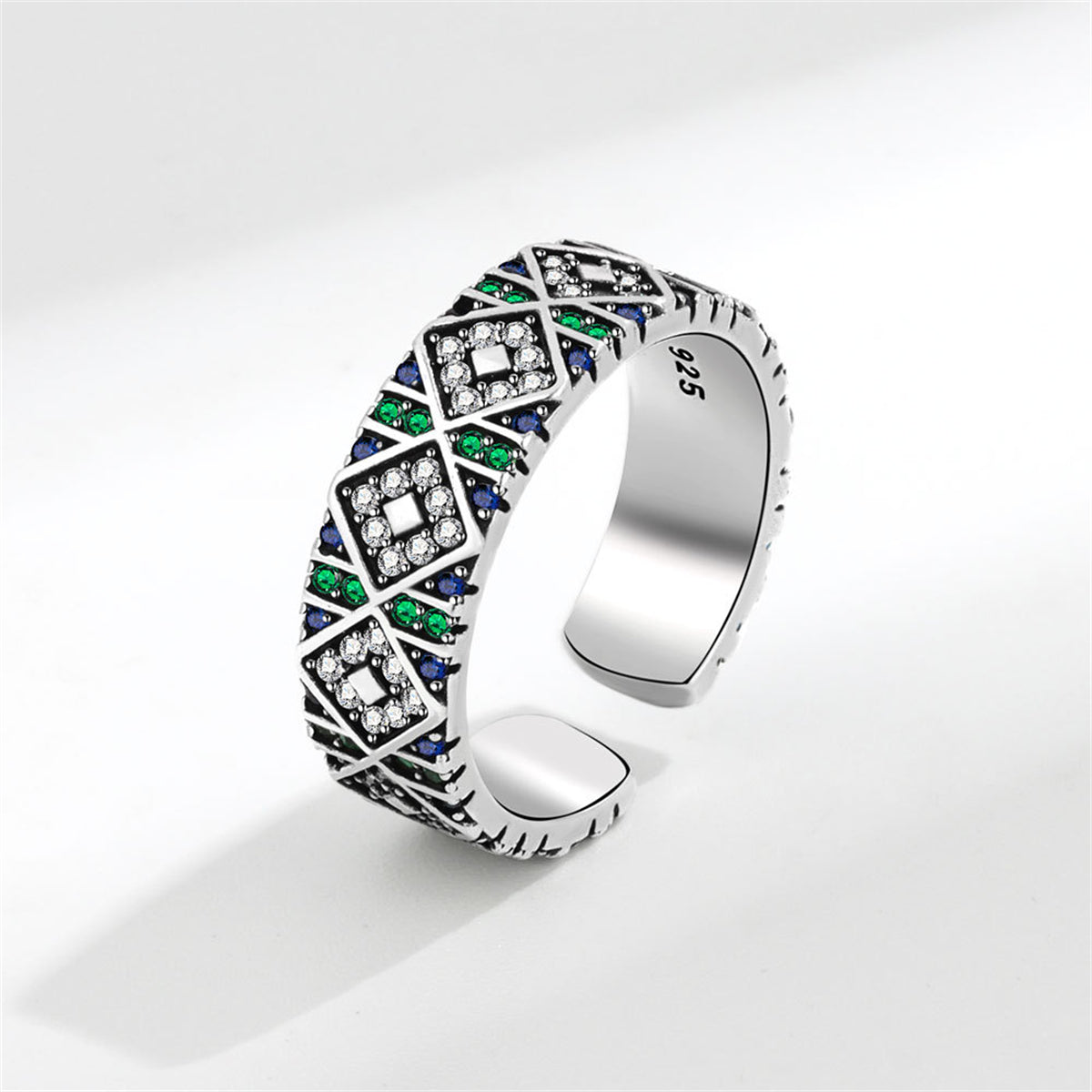 Multicolor Cubic Zirconia & Silver-Plated Geometric Ring