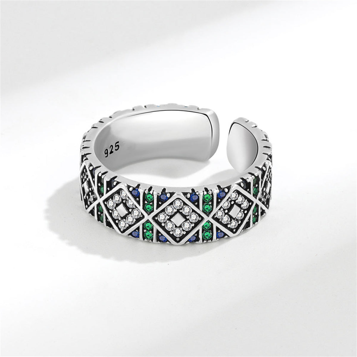 Multicolor Cubic Zirconia & Silver-Plated Geometric Ring