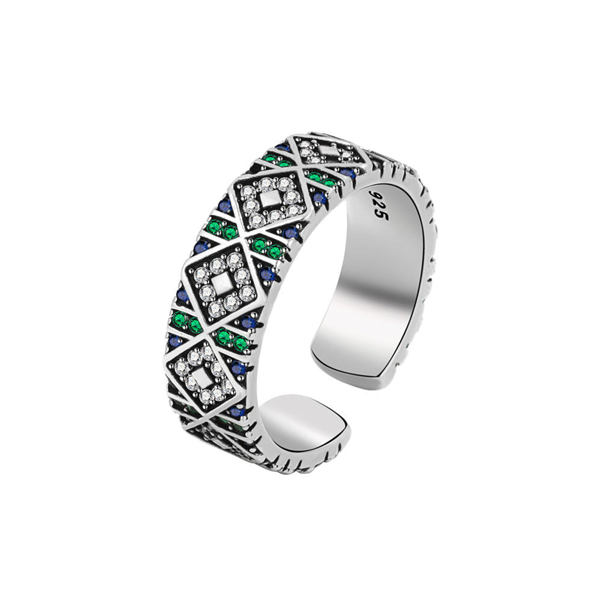 Multicolor Cubic Zirconia & Silver-Plated Geometric Ring