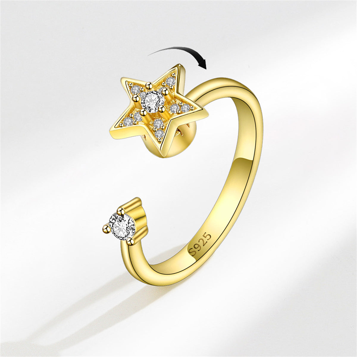 Cubic Zirconia & 18K Gold-Plated Rotating Star Open Ring