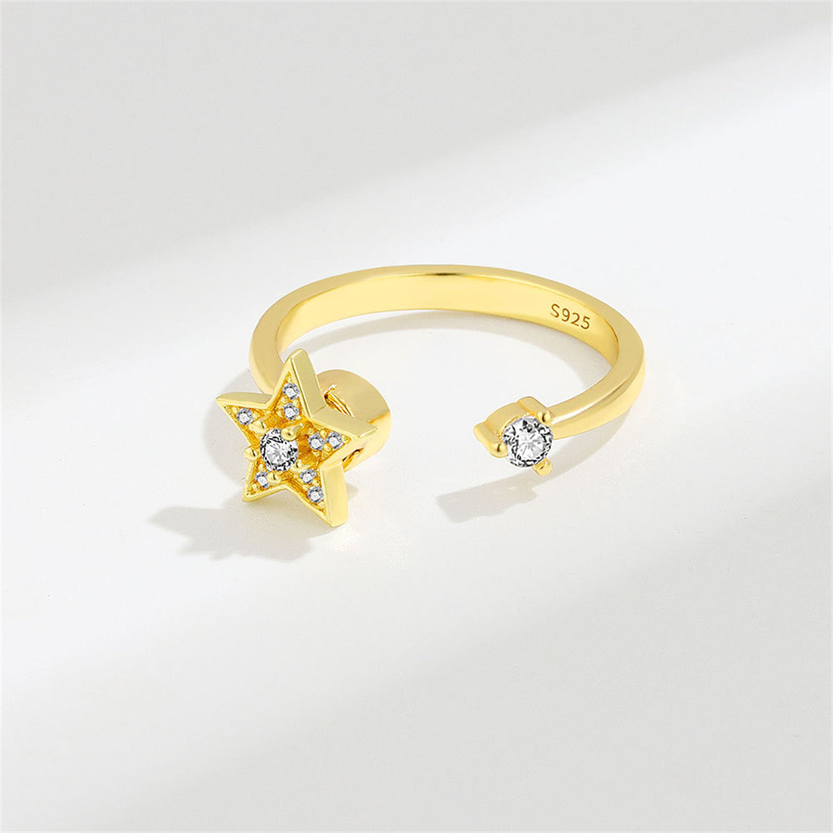 Cubic Zirconia & 18K Gold-Plated Rotating Star Open Ring