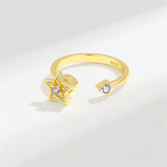 Cubic Zirconia & 18K Gold-Plated Rotating Star Open Ring