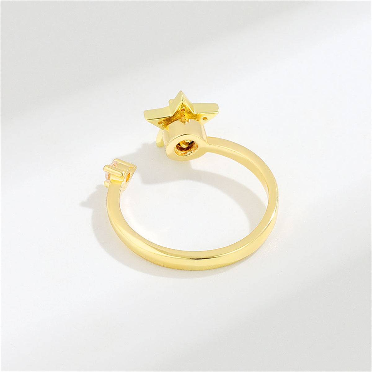 Cubic Zirconia & 18K Gold-Plated Rotating Star Open Ring