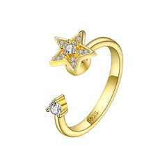 Cubic Zirconia & 18K Gold-Plated Rotating Star Open Ring