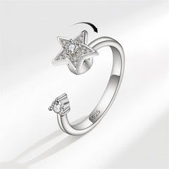 Cubic Zirconia & Silver-Plated Rotating Star Open Ring