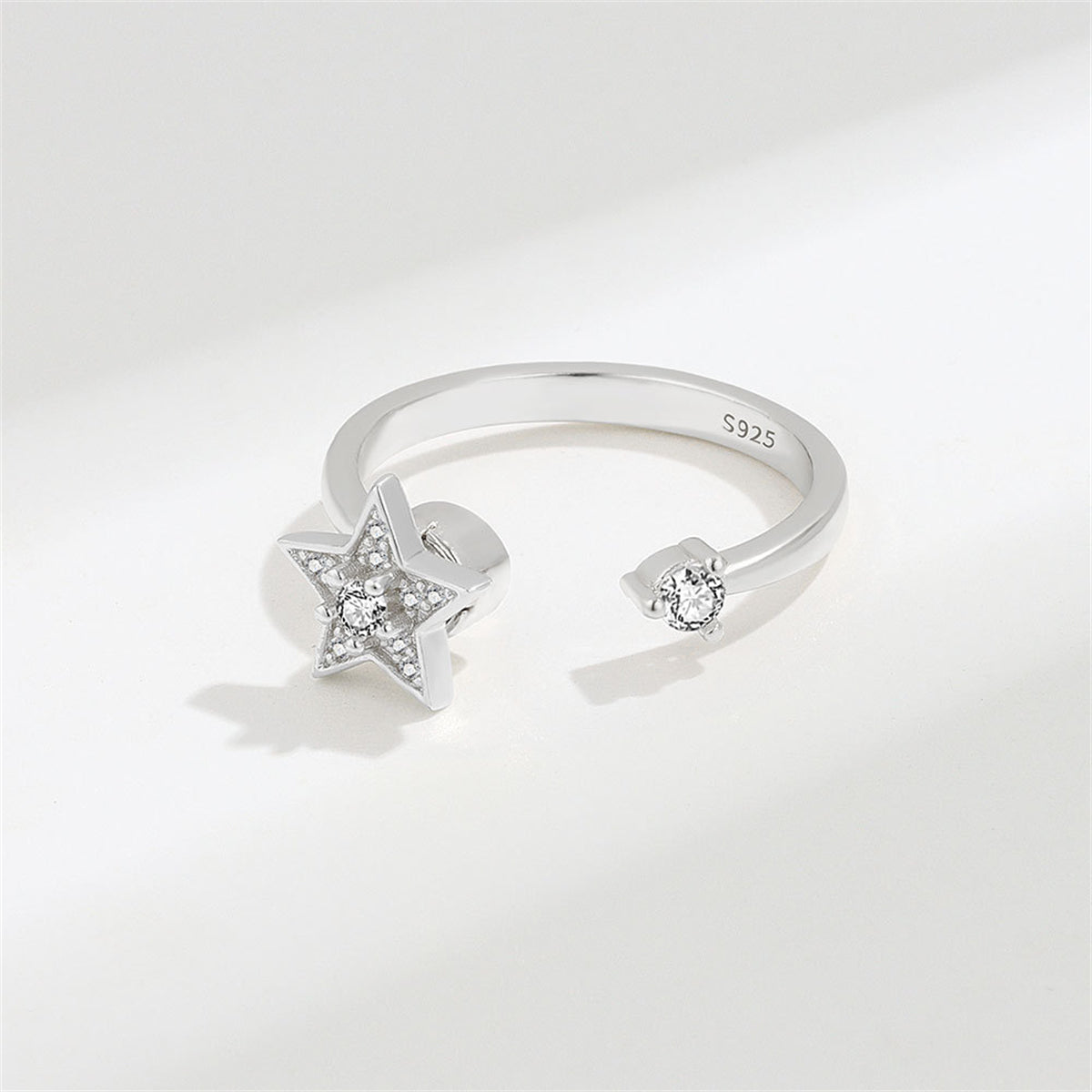 Cubic Zirconia & Silver-Plated Rotating Star Open Ring