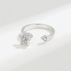 Cubic Zirconia & Silver-Plated Rotating Star Open Ring