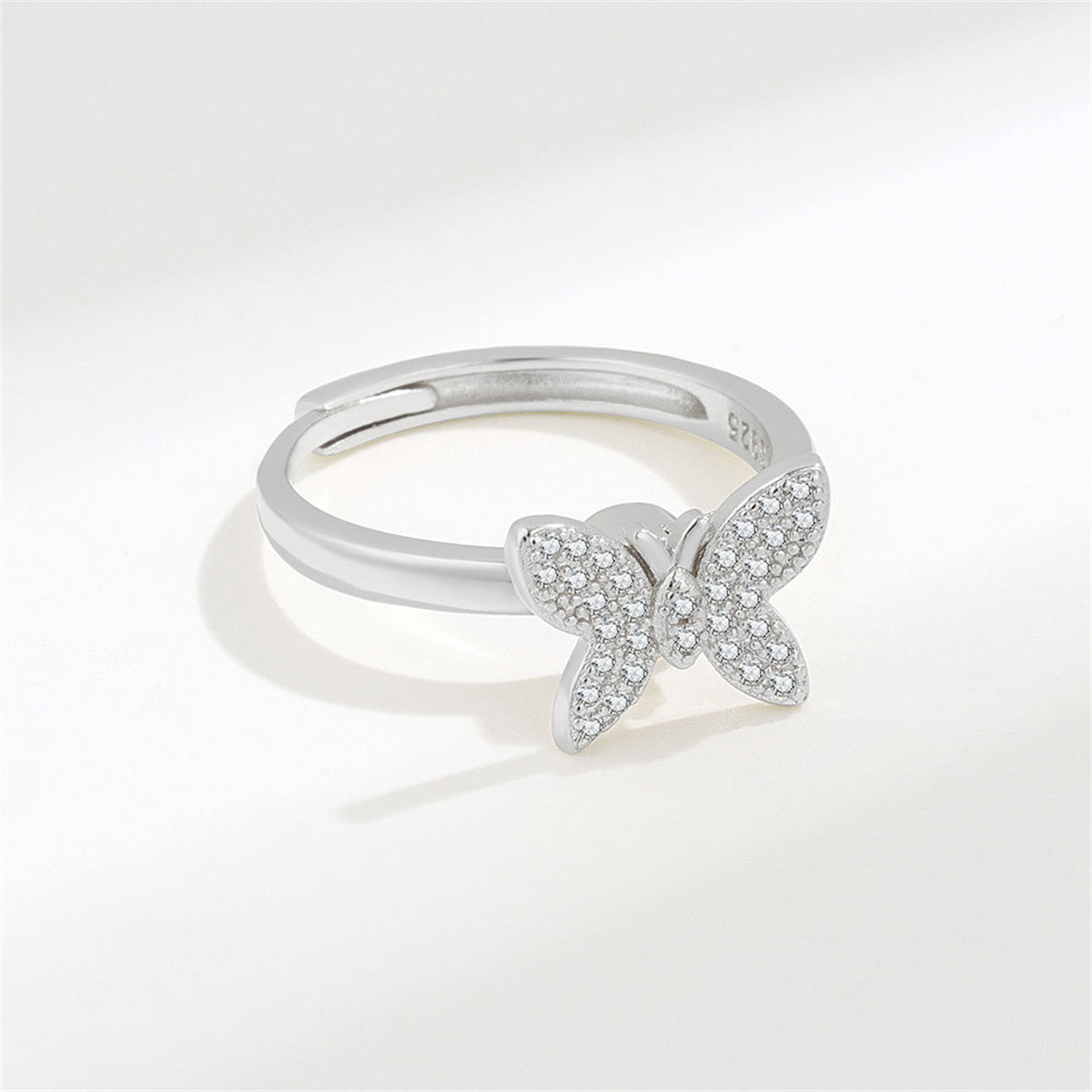 Cubic Zirconia & Silver-Plated Butterfly Rotating Adjustable Ring