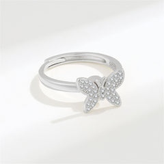 Cubic Zirconia & Silver-Plated Butterfly Rotating Adjustable Ring