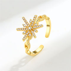 Cubic Zirconia & 18K Gold-Plated Star Open Ring