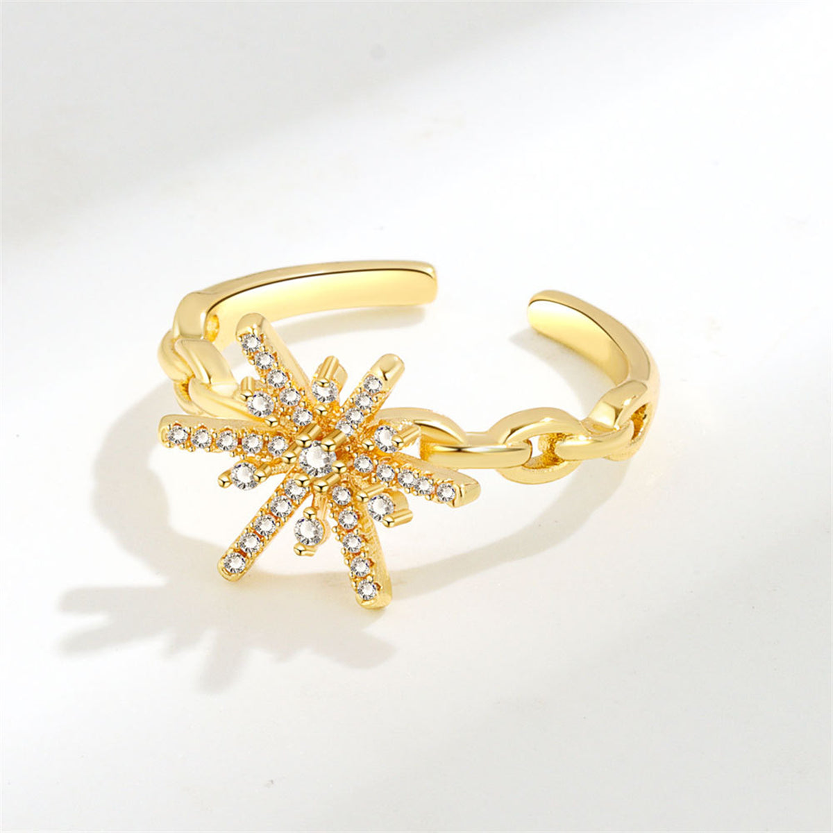 Cubic Zirconia & 18K Gold-Plated Star Open Ring