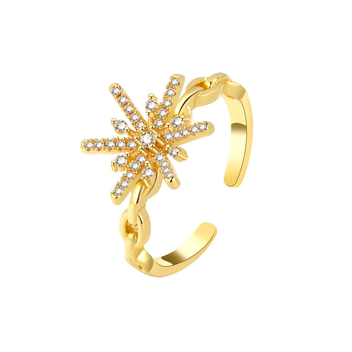 Cubic Zirconia & 18K Gold-Plated Star Open Ring