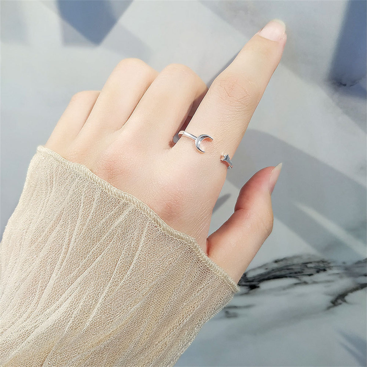 Silver-Plated Celestial Open Ring