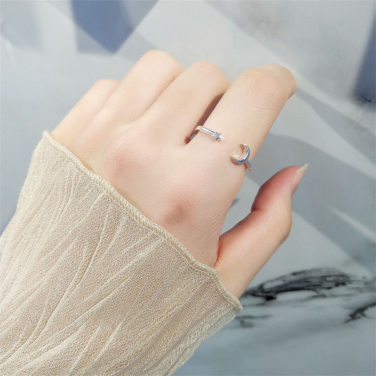 Silver-Plated Celestial Open Ring