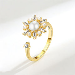 Crystal & Pearl 18K Gold-Plated Rotating Snowflake Open Ring