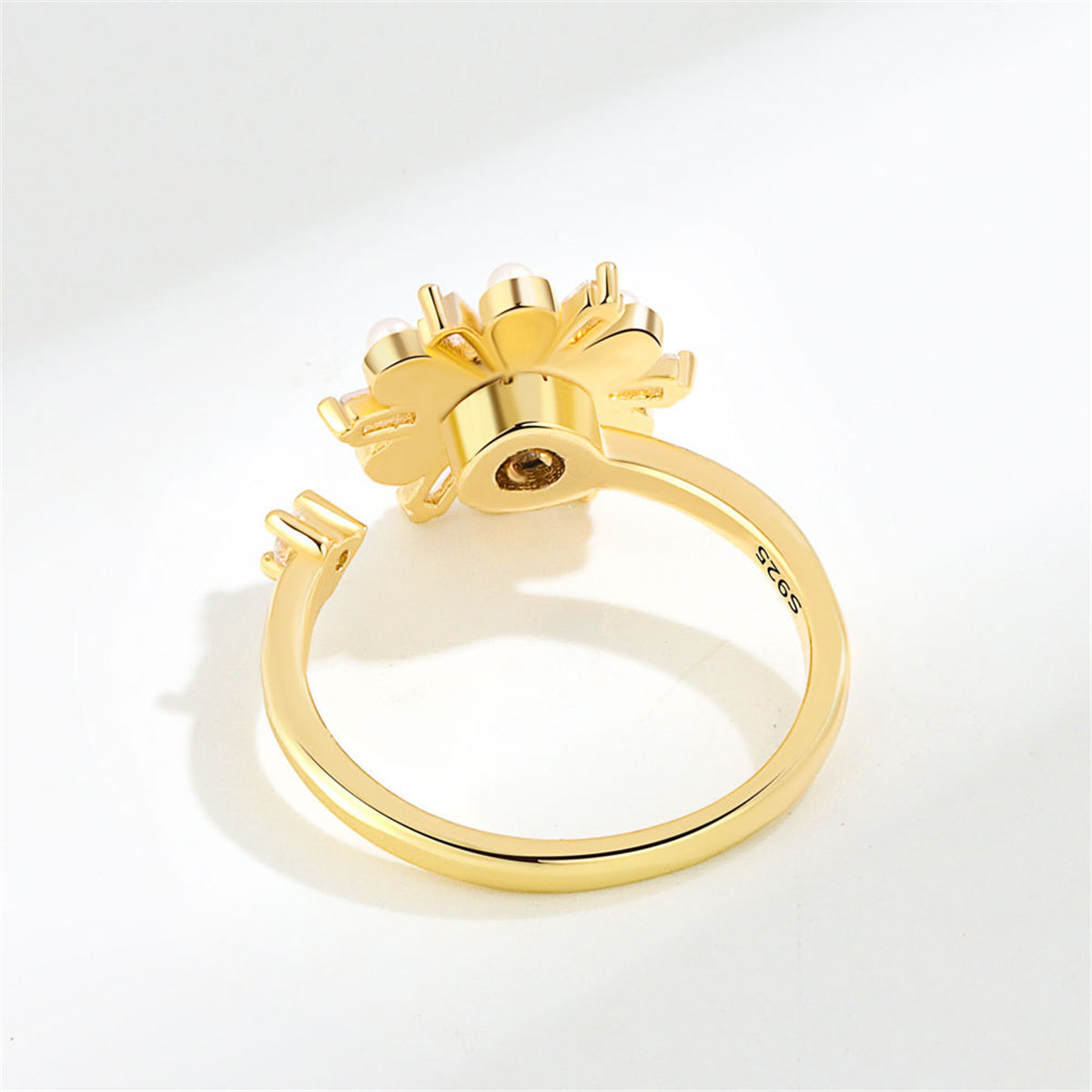 Crystal & Pearl 18K Gold-Plated Rotating Snowflake Open Ring