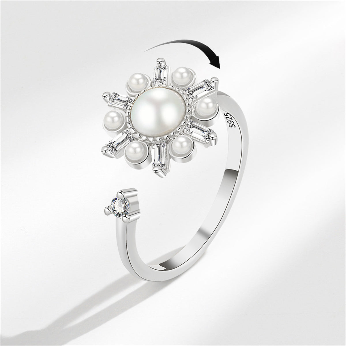 Crystal & Cubic Zirconia Rotating Snowflake Open Ring