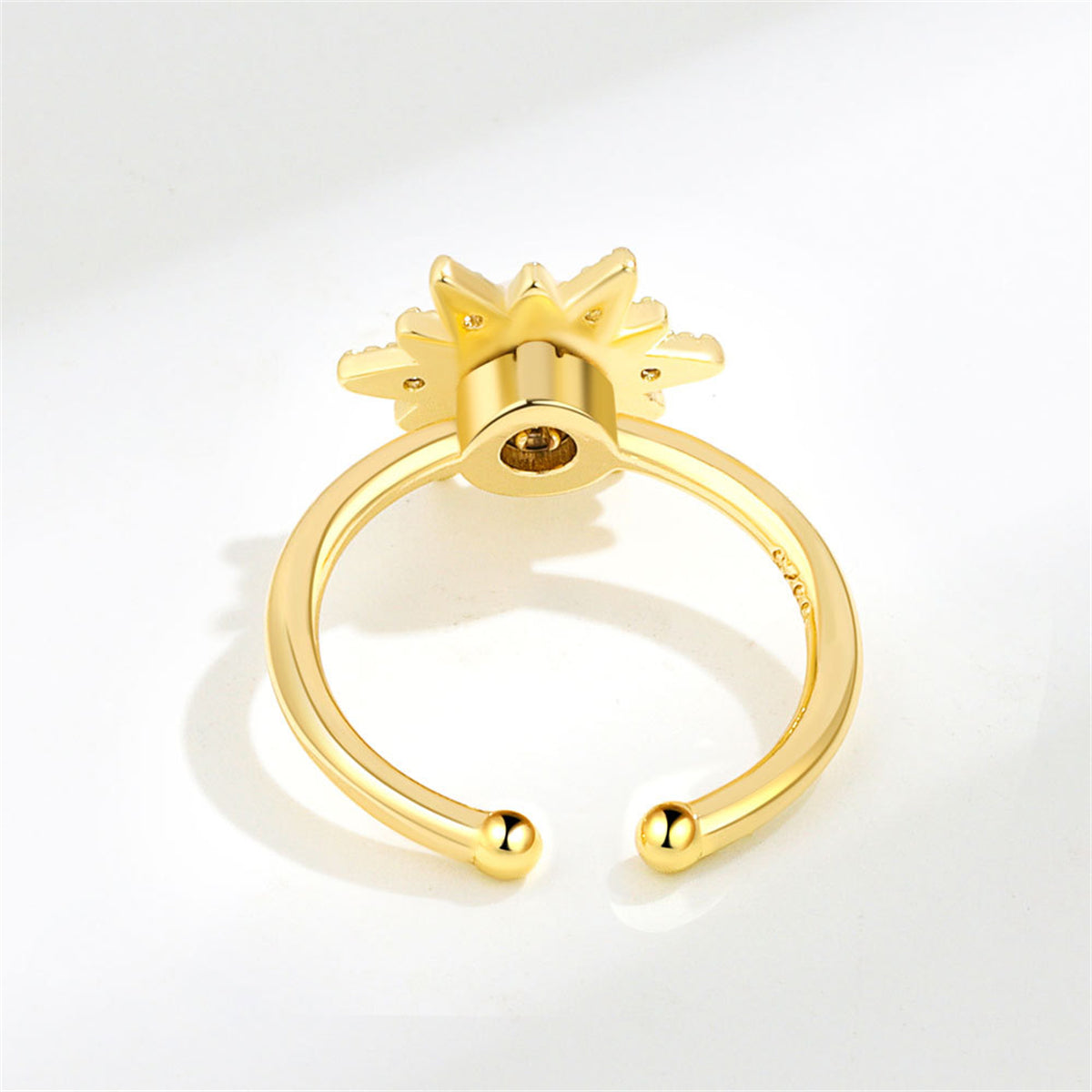 Cubic Zirconia & Pearl 18K Gold-Plated Rotating Floral Open Ring