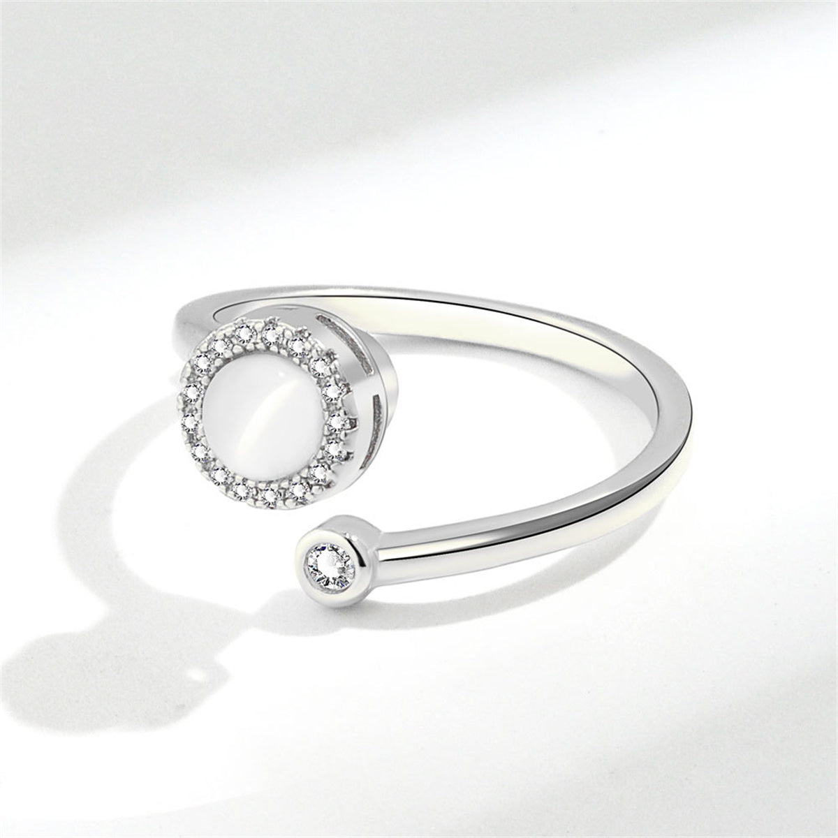 Quartz & Cubic Zirconia Rotating Round Open Ring