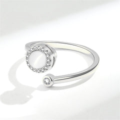 Quartz & Cubic Zirconia Rotating Round Open Ring