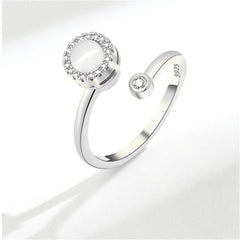 Quartz & Cubic Zirconia Rotating Round Open Ring