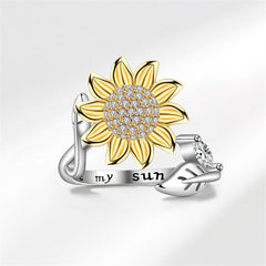 Cubic Zirconia & Two Tone Rotatable Sunflower Bypass Ring