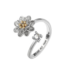 Cubic Zirconia & Two-Tone Rotating Lotus Bypass Ring