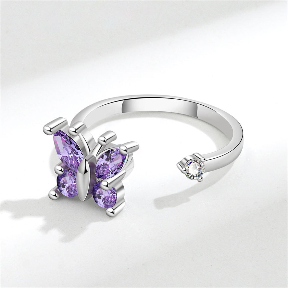 Purple Crystal & Cubic Zirconia Rotating Butterfly Open Ring