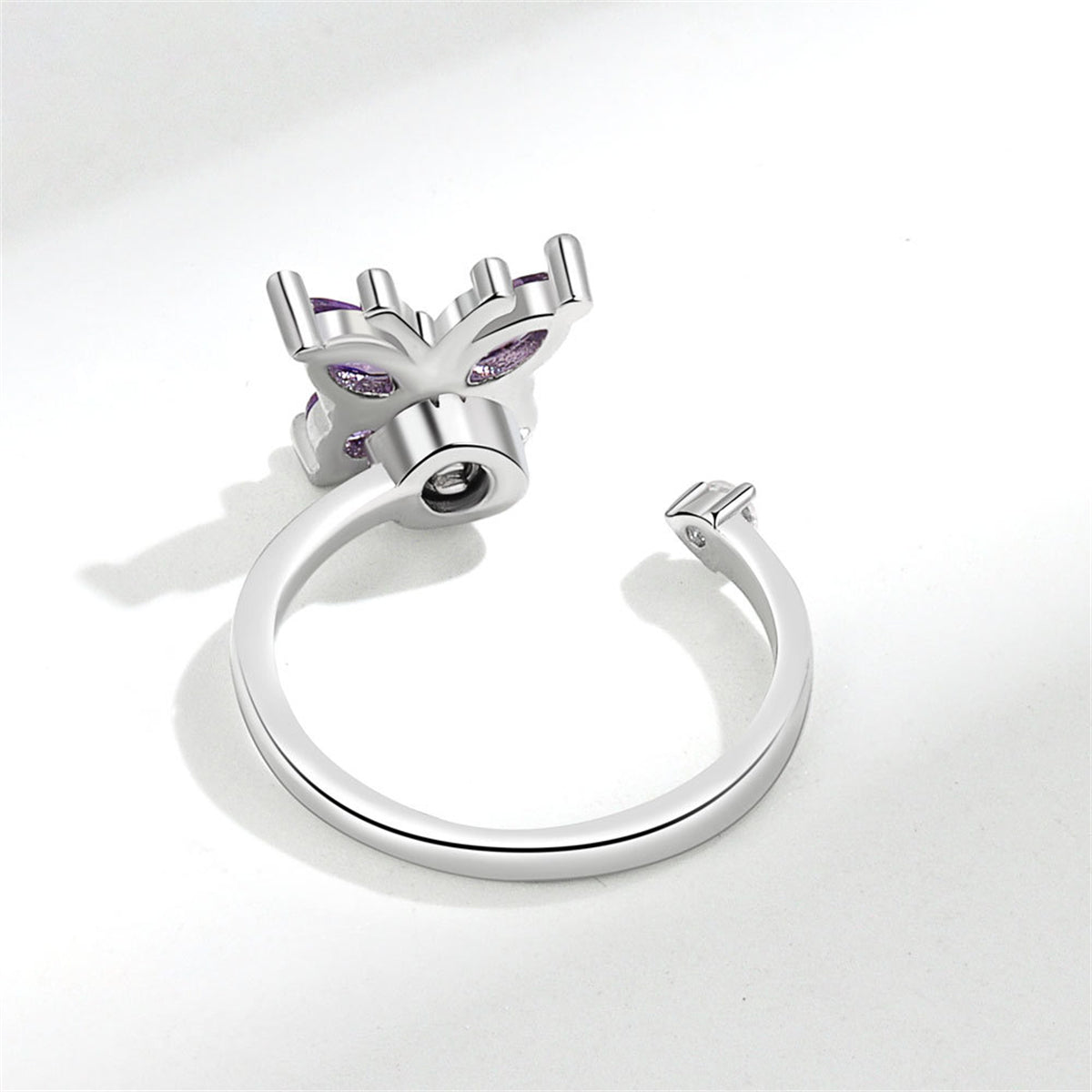 Purple Crystal & Cubic Zirconia Rotating Butterfly Open Ring