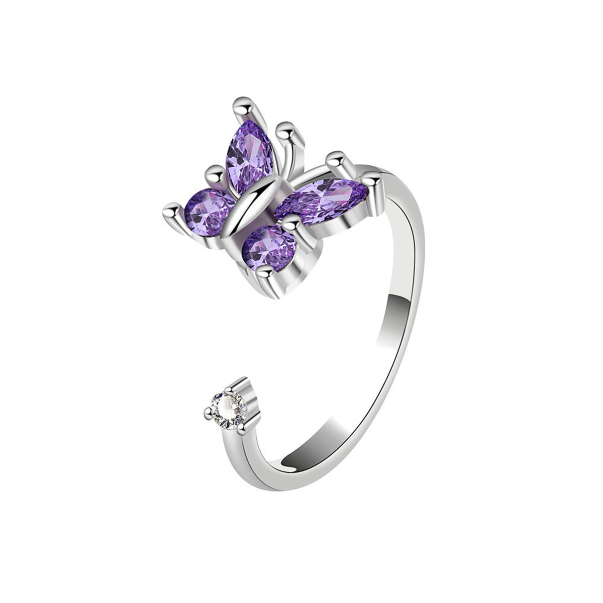 Purple Crystal & Cubic Zirconia Rotating Butterfly Open Ring