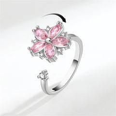 Pink Crystal & Cubic Zirconia Rotating Floral Ring