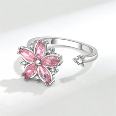 Pink Crystal & Cubic Zirconia Rotating Floral Ring