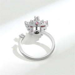 Pink Crystal & Cubic Zirconia Rotating Floral Ring