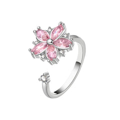 Pink Crystal & Cubic Zirconia Rotating Floral Ring