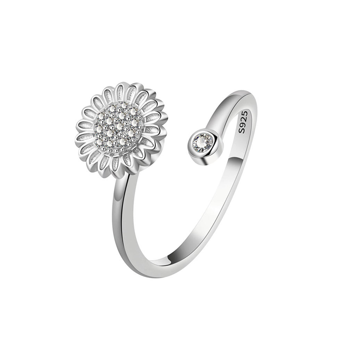 Cubic Zirconia & Silver-Plated Rotating Sunflower Bypass Ring