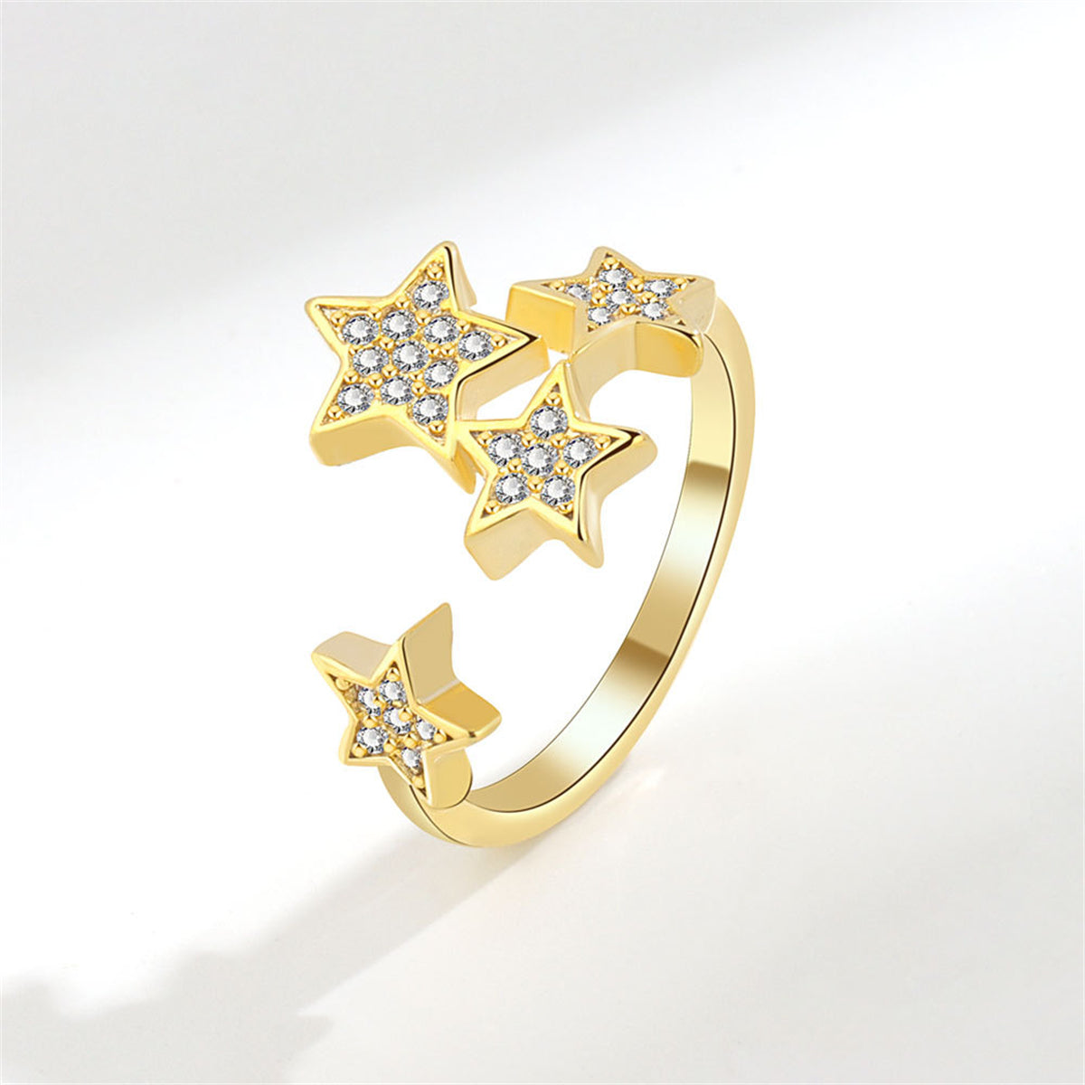 Cubic Zirconia & 18K Gold-Plated Star Cluster Open Ring