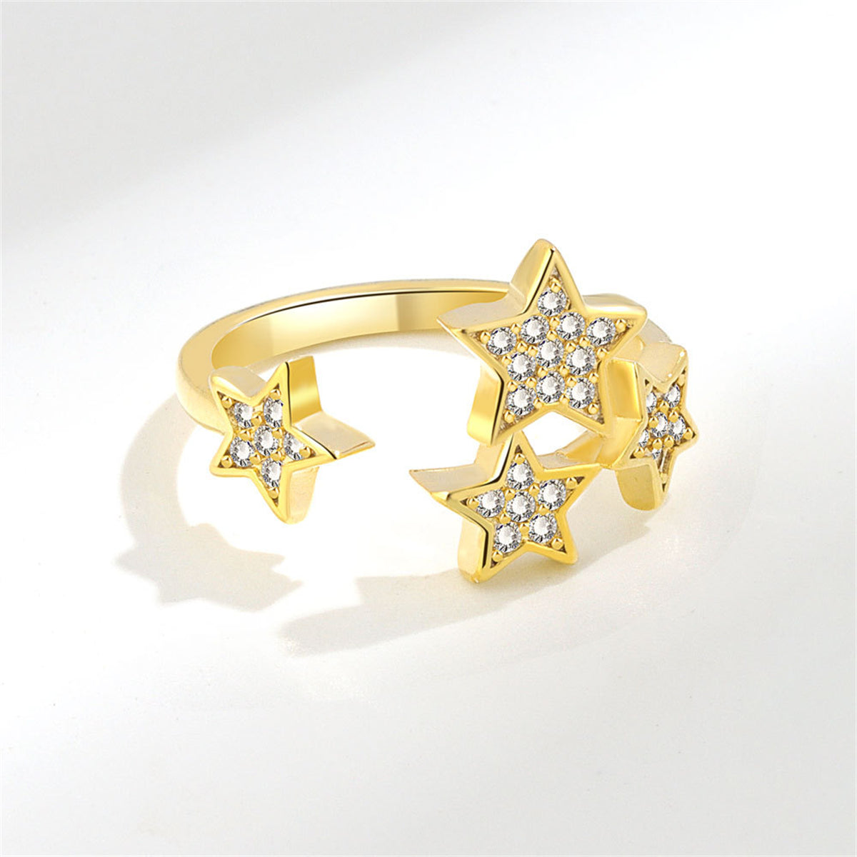 Cubic Zirconia & 18K Gold-Plated Star Cluster Open Ring