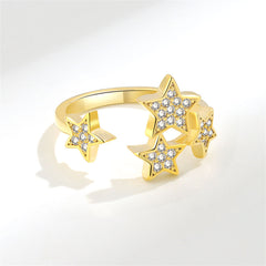 Cubic Zirconia & 18K Gold-Plated Star Cluster Open Ring