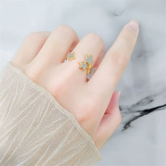 Cubic Zirconia & 18K Gold-Plated Star Cluster Open Ring