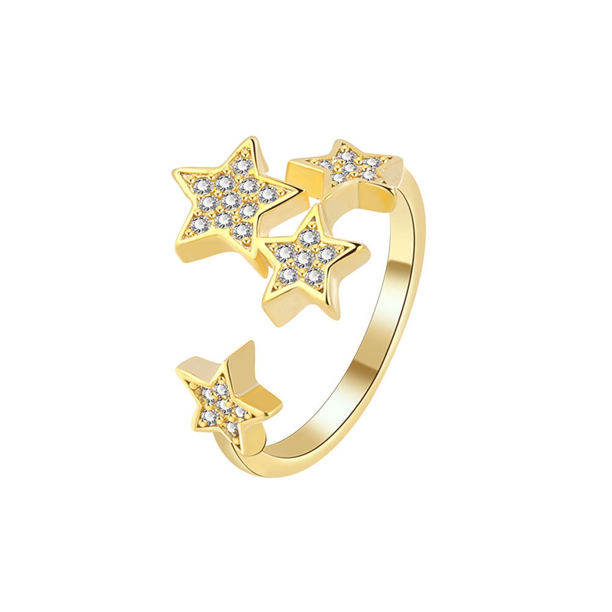 Cubic Zirconia & 18K Gold-Plated Star Cluster Open Ring